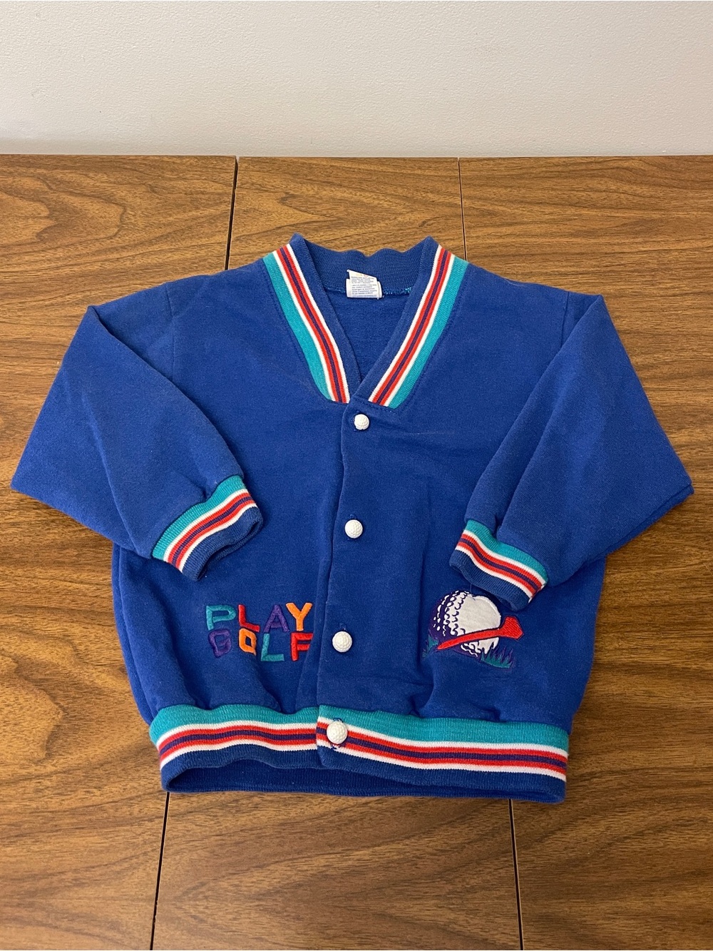 Vintage Buster Brown Kids 4T Blue Striped Golf Themed Button Cardigan